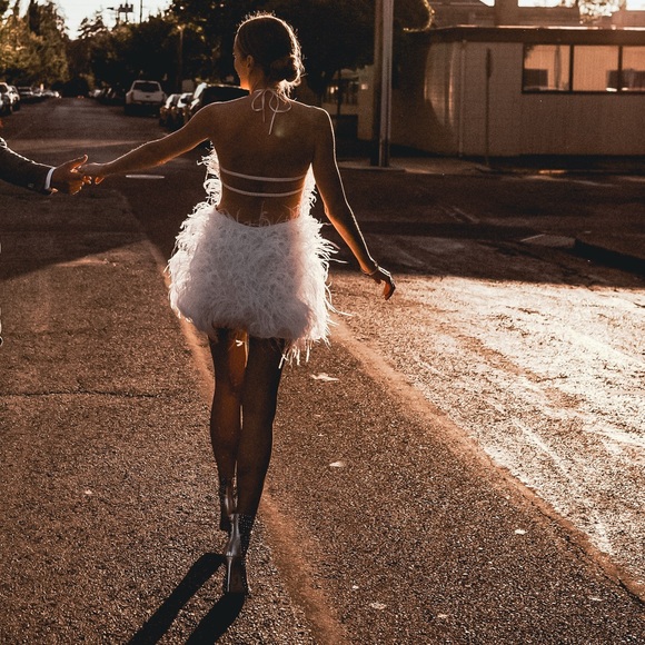 cult gaia White Feathered Backless Dress - Picture 5 of 6